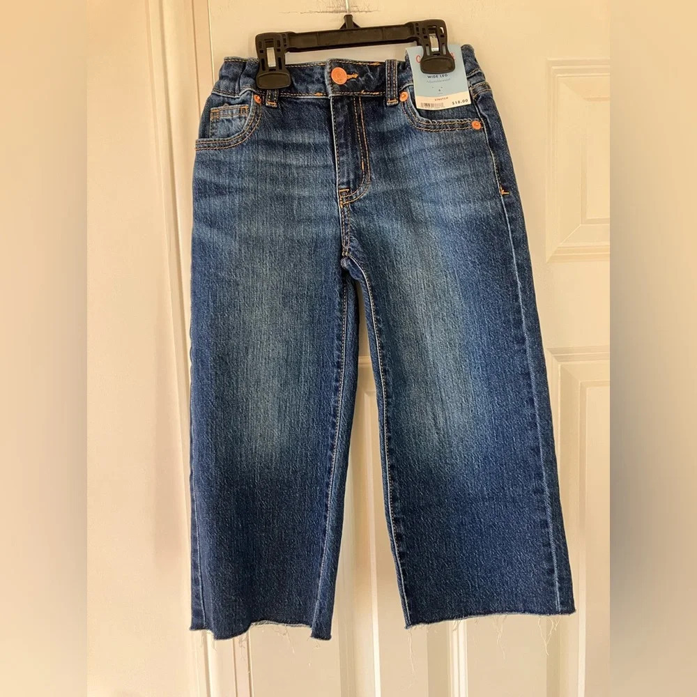 🐱 NWT Cat & Jack Girl’s Stretch Wide Leg Blue Jeans (6)